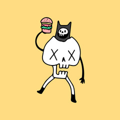 Skull and burger, illustration for t-shirt, poster, sticker, or apparel merchandise. With hipster style.