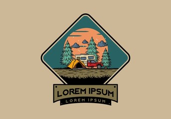 RV van camping in nature illustration