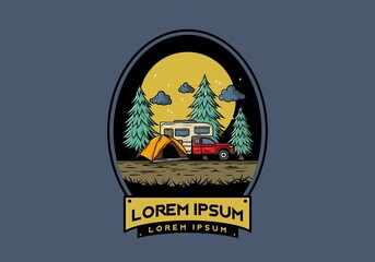 RV van camping in nature illustration
