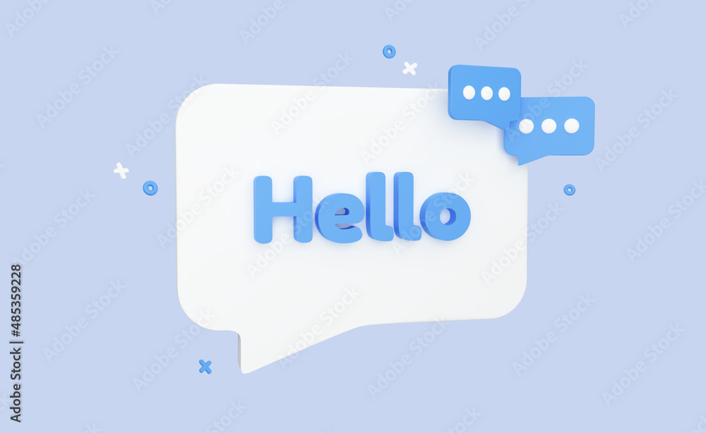 Aufkleber hello speech bubble banner. white bubble message concept with text hello. isolated poster in cartoon