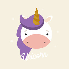 Magic unicorn in cartoon style. Vector illustration. For kids stuff, card, posters, banners, children books, printing on the pack, printing on clothes, wallpaper, textile or dishes.