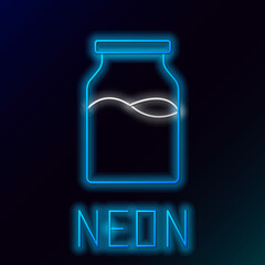 Glowing neon line Closed glass bottle with milk icon isolated on black background. Colorful outline concept. Vector