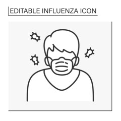  Illness person line icon. Sick. Man cover face with medical mask. Healthcare. Influenza concept. Isolated vector illustration. Editable stroke