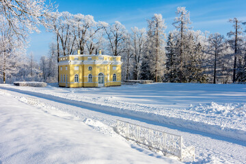 Upper bath in Catherine park in winter, Tsarskoe Selo (Pushkin), Saint Petersburg, Russia