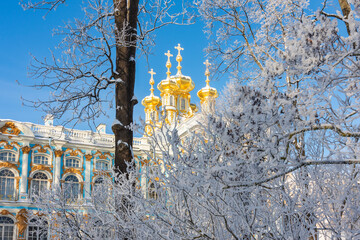 Resurrection church of Catherine palace in winter, Pushkin, Saint Petersburg, Russia