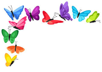 Background design with decorative butterflies. Colorful abstract insects.