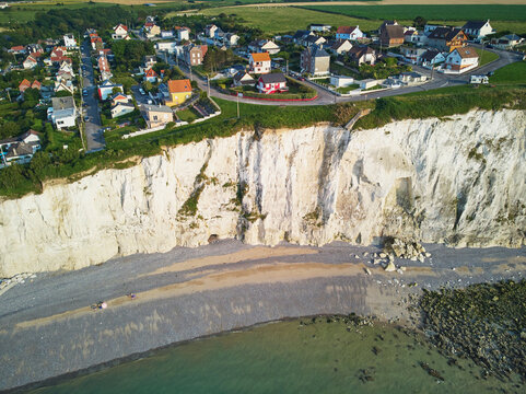 Picturesque panoramic landscape of white chalk cliffs near Ault