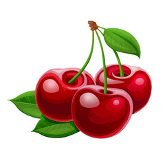 three cherries isolated on white background