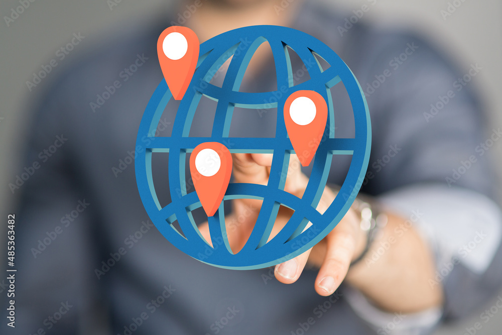 Aufkleber Global network concept. World map point. Global network planet Earth. 3D rendering.