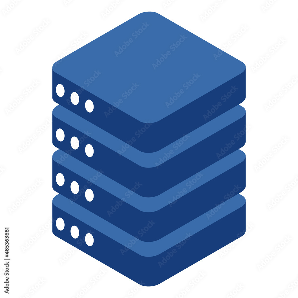 Poster database storage icon isometric, internet network server cloud data symbol, connection system vector