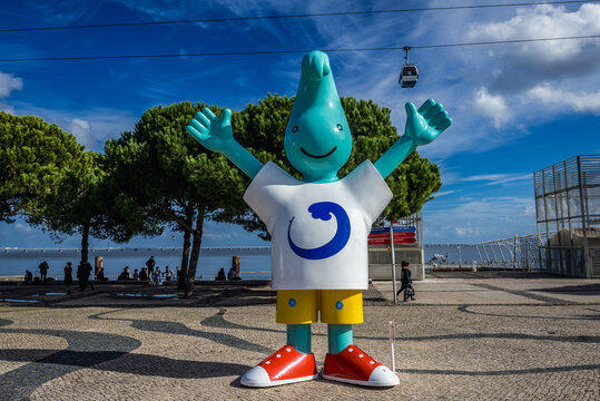 Lisbon, Portugal - November 7, 2018: 1998 Lisbon World Exposition mascot in Lisbon city