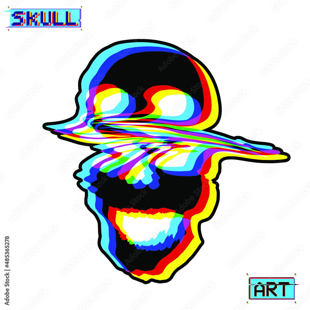 Aufkleber skull art. glitch deformed vector skull silhouette in cmyk color mode offset channels in the style o