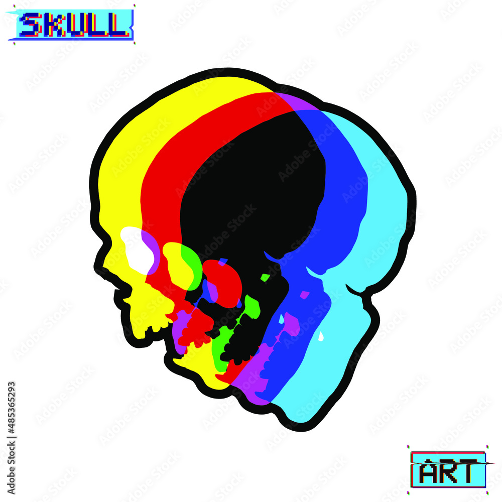Aufkleber skull art. vector skull silhouette in cmyk color mode offset channels in the style of misprints and 