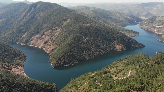 Douro river valley in Portugal, shooting made by drone, beautiful nature in summer