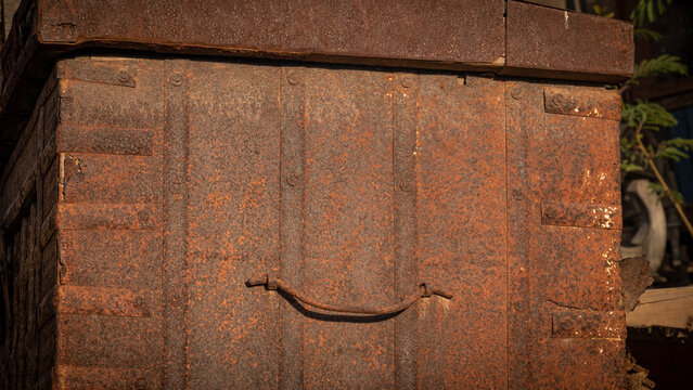 vintage wooden and rustic iron box or kothi.