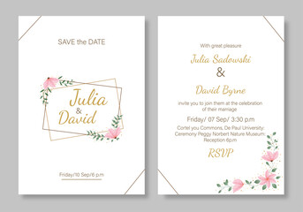 rustic wedding invitation. Watercolor element. Flowers