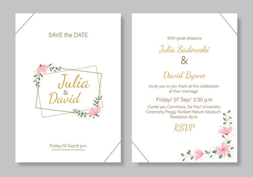 rustic wedding invitation. Watercolor element. Flowers