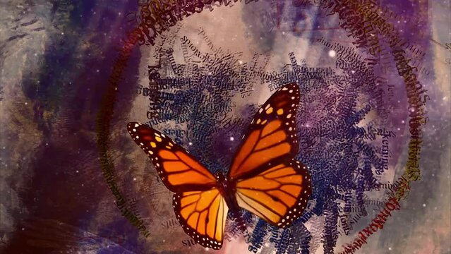 Butterfly on abstract background. Random text