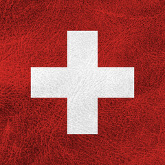 Switzerland flag painted on old grunge lether