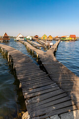 Fototapeta premium cottages on the piers, Bokodi-to in northern Hungary