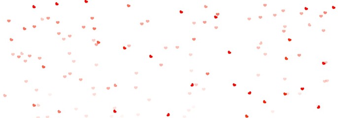 Obraz premium Illustration Small Bright Red Hearts on White Background with Empty Space, Abstract Mini Heart Snows in Winter