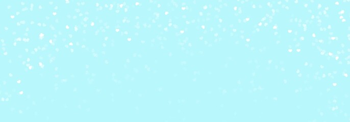 Illustration white hearts on pastel light blue background. Abstract hearts snow