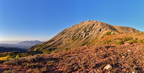 Mount Nebo Wilderness Peak 11,933 feet, autumn panoramic views hiking, highest peak in the Wasatch Range of Utah, Uinta National Forest, United States. USA.