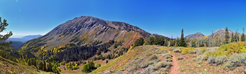 Mount Nebo Wilderness Peak 11,933 feet, autumn panoramic views hiking, highest peak in the Wasatch Range of Utah, Uinta National Forest, United States. USA.
