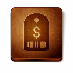 Brown Price tag with dollar icon isolated on white background. Badge for price. Sale with dollar symbol. Promo tag discount. Wooden square button. Vector