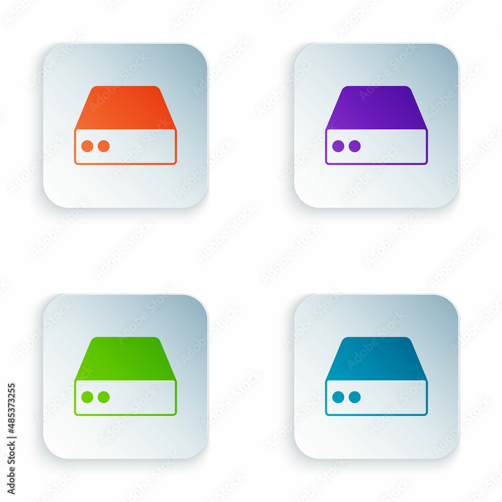 Poster color server, data, web hosting icon isolated on white background. set colorful icons in square butt