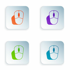 Color Computer mouse icon isolated on white background. Optical with wheel symbol. Set colorful icons in square buttons. Vector