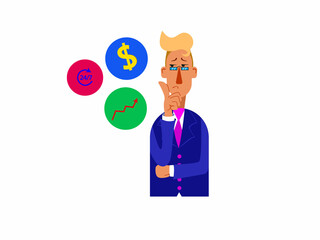 businessman thinking about strategy cartoon