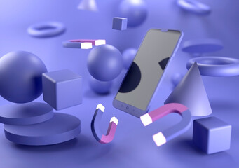 Mobile phone and 3d figures illustration