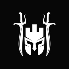 Spartan helmet swords logo design vector template