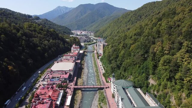 Rosa Khutor. Olympic Village. Krasnaya Polyana. Sochi. Russia. Caucasus mountains. Resorts of Russia. The most beautiful resorts in Russia.