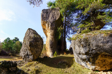 Eroded rock formations of the natural park of the enchanted city of Cuenca, Spain.