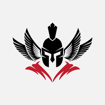 Spartan helmet with wings logo design