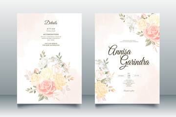  Beautiful floral frame wedding invitation card template Premium Vector