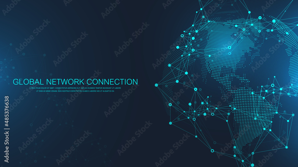 Poster Global network connection concept. Social network communication in the global business. Big data visualization. Internet technology. Vector illustration.