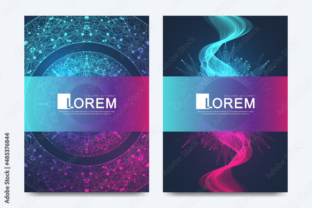 Aufkleber Minimalist posters set with fractal gradient shapes. Blockchain technology concept. Big data visualization, Artificial intelligence. Quantum technology. Eps10 vector