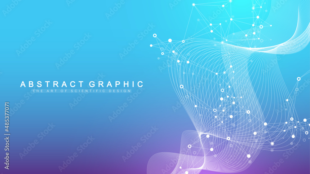 Leinwandbilder Digits abstract background with connected line and dots, wave flow. Digital neural networks. Network and connection background for your presentation. Graphic polygonal background. Vector illustration.