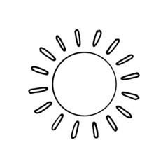 The weather is sunny. Vector doodle sun. Hand drawn meteorological forecast symbols. Hot summer season. Thin line web design icon.