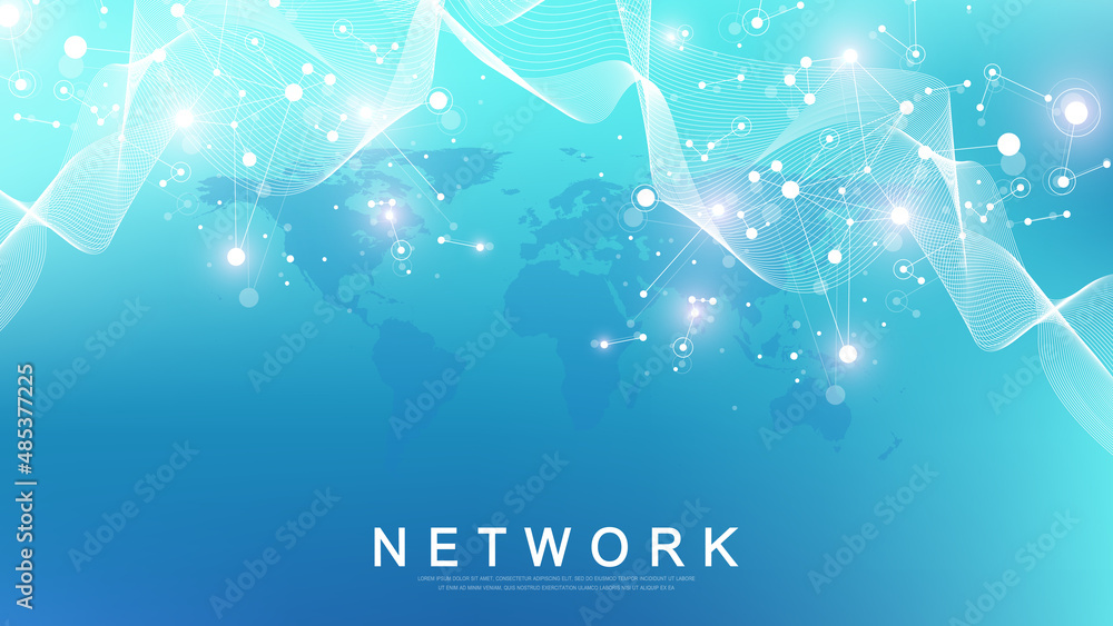 Poster Global network connection concept. Social network communication in the global business. Big data visualization. Internet technology. Vector illustration.