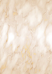 Luxury elegant background. Beige marble texture with gold veins. A4 premium backdrop in nude pastel colors for invitation, card or notebook cover