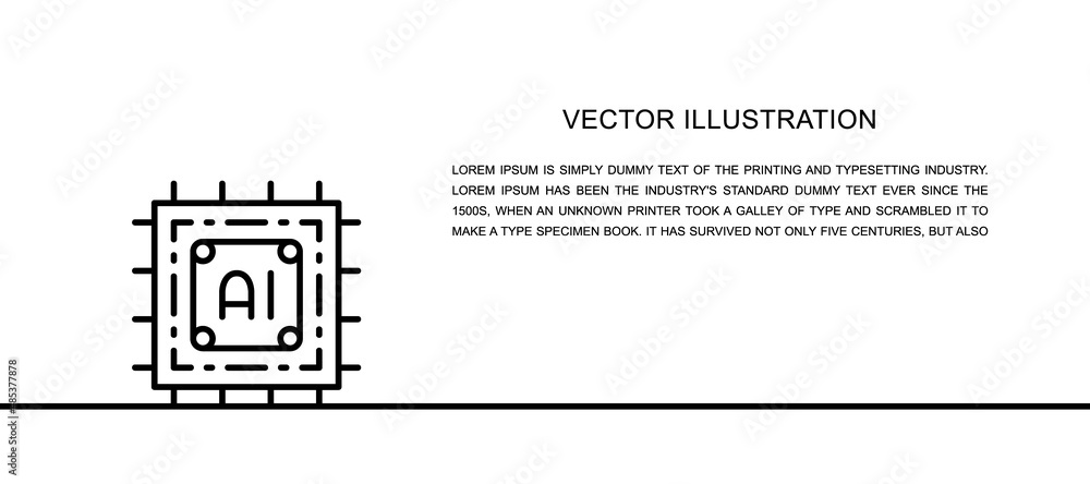 Poster artificial intelligence chip, electronic circuit, processor one line icon.