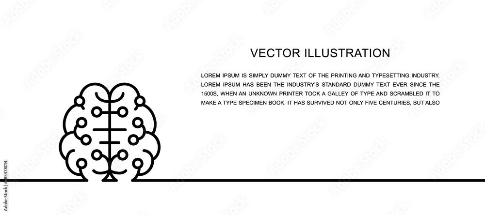 Poster artificial intelligence brain, connected to circuit board one line icon.