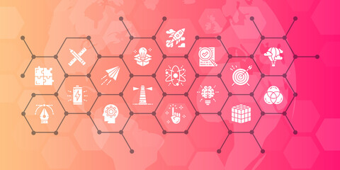 Creative infographic banner with icon elements. Innovation, startup, artwork, project, idea vector illustration for header website banner.