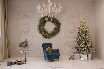 Christmas decor, beautifully decorated living room