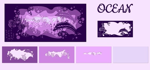template for making a lamp or postcard. vector image for laser cutting and plotter printing. fauna with marine animals.