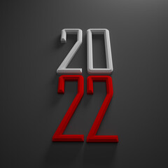 Happy new year 2022 banner background Brochure wallpaper 3D illustration 3D rendering on dark background.
